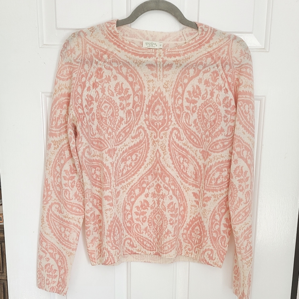 Spartina 449 Cream and Pink Paisley Sweater